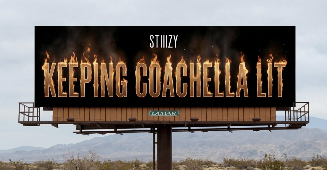 Keeping Coachella Lit creative, shown in a desert billboard visualization