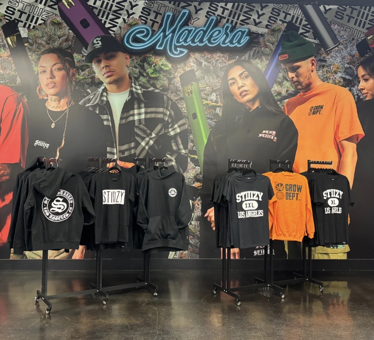 Apparel display below branded lifestyle photography